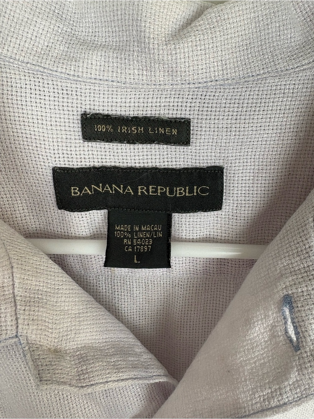 Banana Republic Irish Linen Large EUC Pale Gray Short-Sleeve Button-Up Shirt - Picture 2 of 6